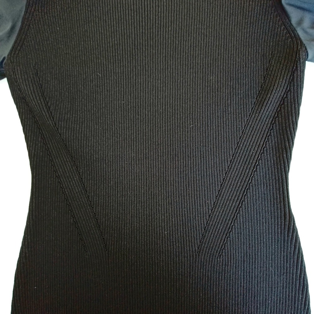 Veronica Beard Wilkin Knit Dress Black Puff Sleeve Mixed Media Mini M NEW - Picture 10 of 12